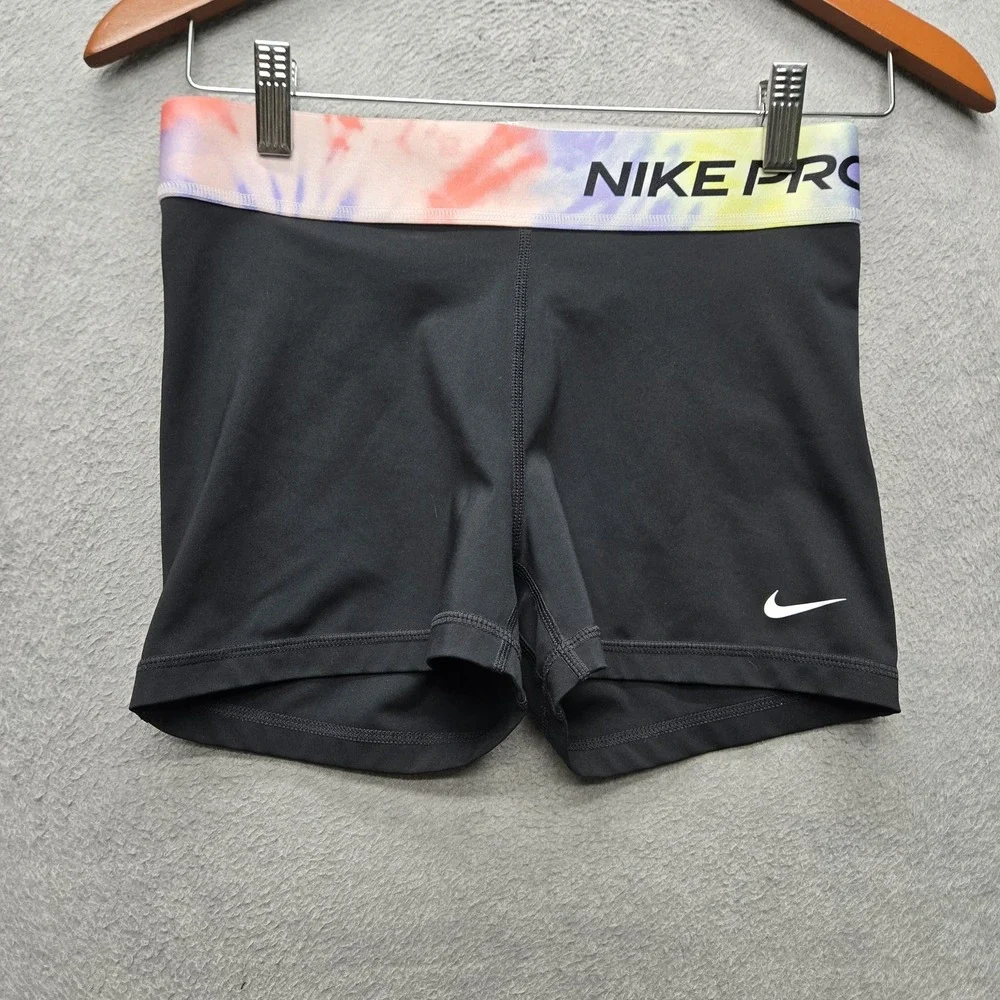 Nike Women Activewear Shorts M Black Nylon Polyester Tie Dye Biker Nike Pro